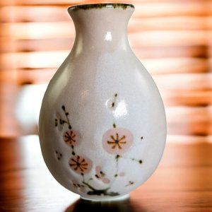 Vintage Sake Carafe Drip Glaze Ceramic Pink Bud Vase Cherry Blossom Sousaku Japa